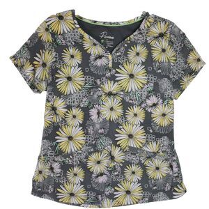 Premier By Healing Hands Womens Size M Floral Gray  Scrub Top Pullover